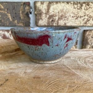 Artisan Pottery Bowl Signed MFE Blue & Maroon Glaze Gorgeous! 5 1/4” Diameter